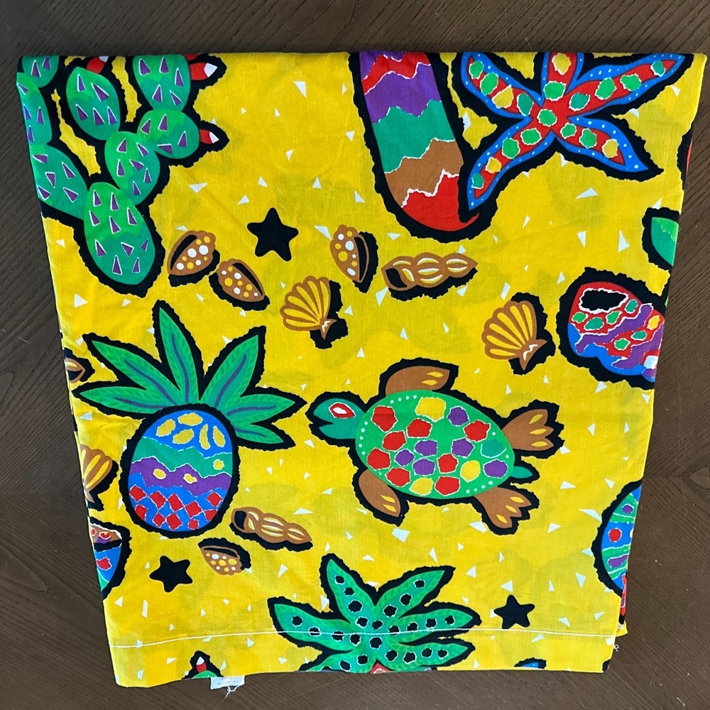 Vintage Twin Tropical Flat Sheet Cotton Blend Turtle Pineapples Tropical 90s 80s